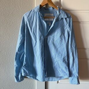 Frank & Eileen Barry Tailored Button Down Blue Green Stripes Italian size Medium